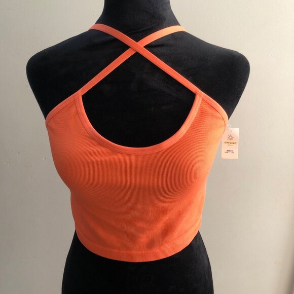 Offline By Aerie‎ Recharge Cross Back Ribbed Tank Top Large Orange NWT - Picture 1 of 8